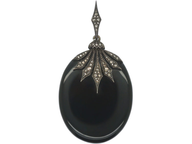 Victorian Onyx & Diamond Oval Pendant with Glazed Locket on Reverse