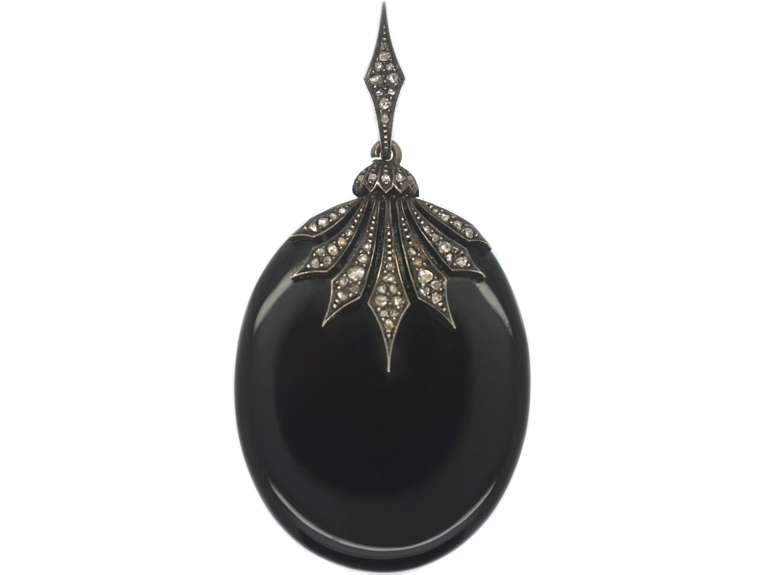 Victorian Onyx & Diamond Oval Pendant with Glazed Locket on Reverse ...