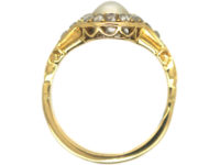 Edwardian 18ct Gold, Natural Pearl & Rose Diamond Cluster Ring