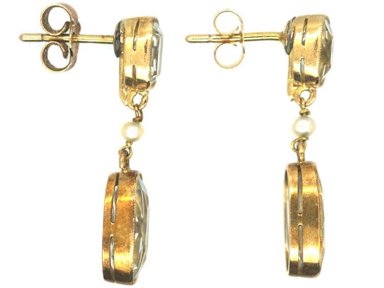 Edwardian Aquamarine & Natural Pearl Drop Earrings