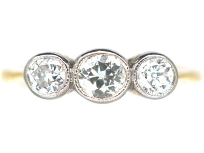 Art Deco 18ct Gold & Platinum, Three Stone Diamond Ring