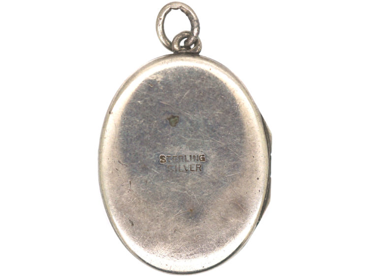 Oval Silver Locket with Foliate Engraving