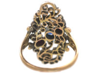 Art Nouveau Austrian 14ct Gold, Ruby Sapphire & Rose Diamond Floral Ring