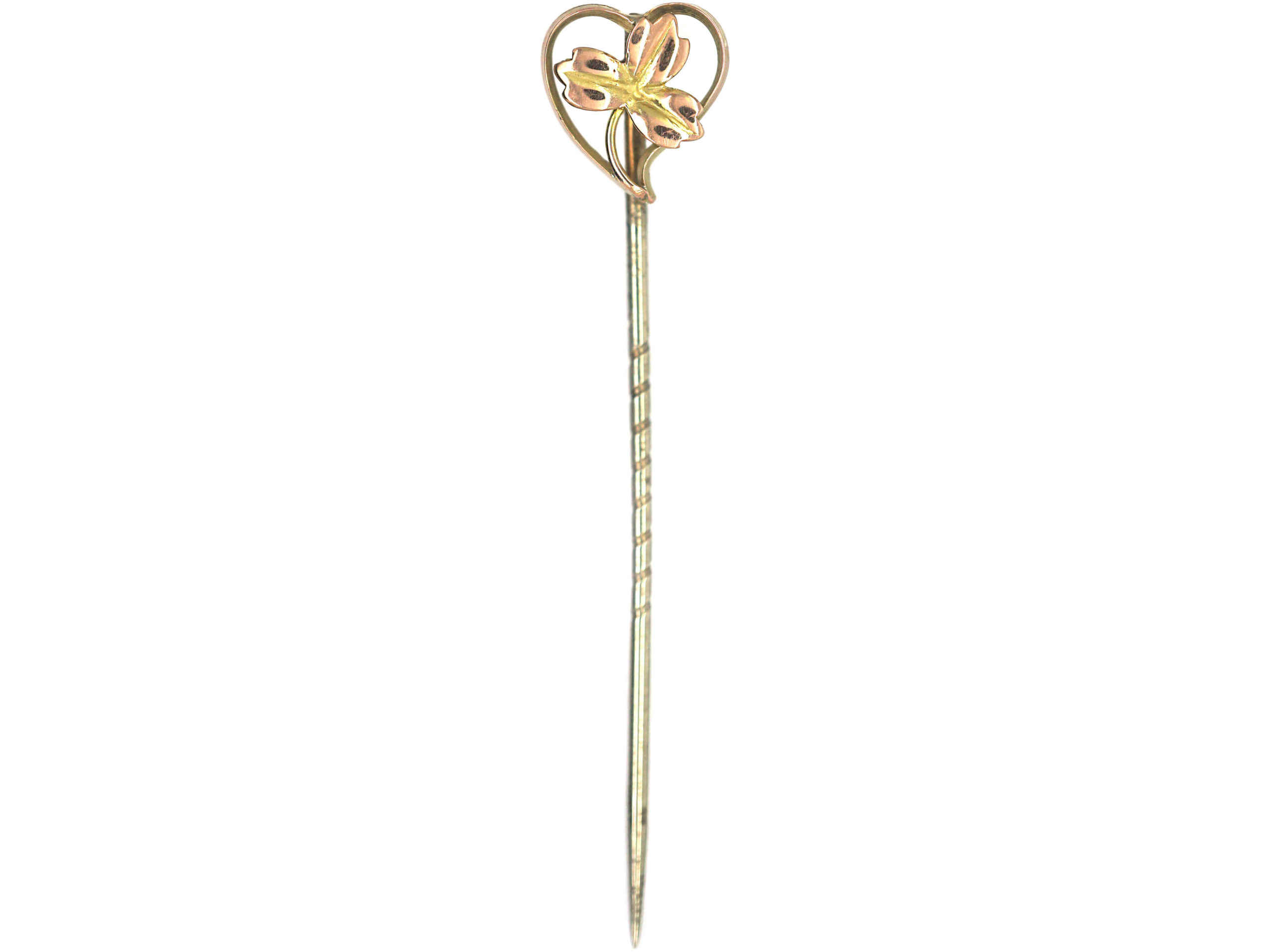 Edwardian 9ct Gold Three Leaf Clover within a Heart Tie Pin (603P ...