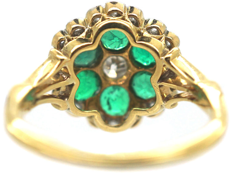 Edwardian 18ct Gold, Emerald & Diamond Flower Cluster Ring