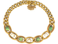 French 18ct Gold, Cabochon Emerald & Natural Pearl Bracelet