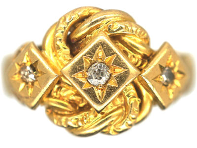 Edwardian 18ct Gold Knot Ring set with Three Diamonds