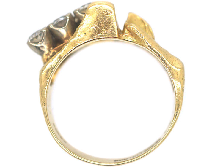Modernist 18ct Gold Ring set with Three Diamonds by Bjorn Wekkstrom