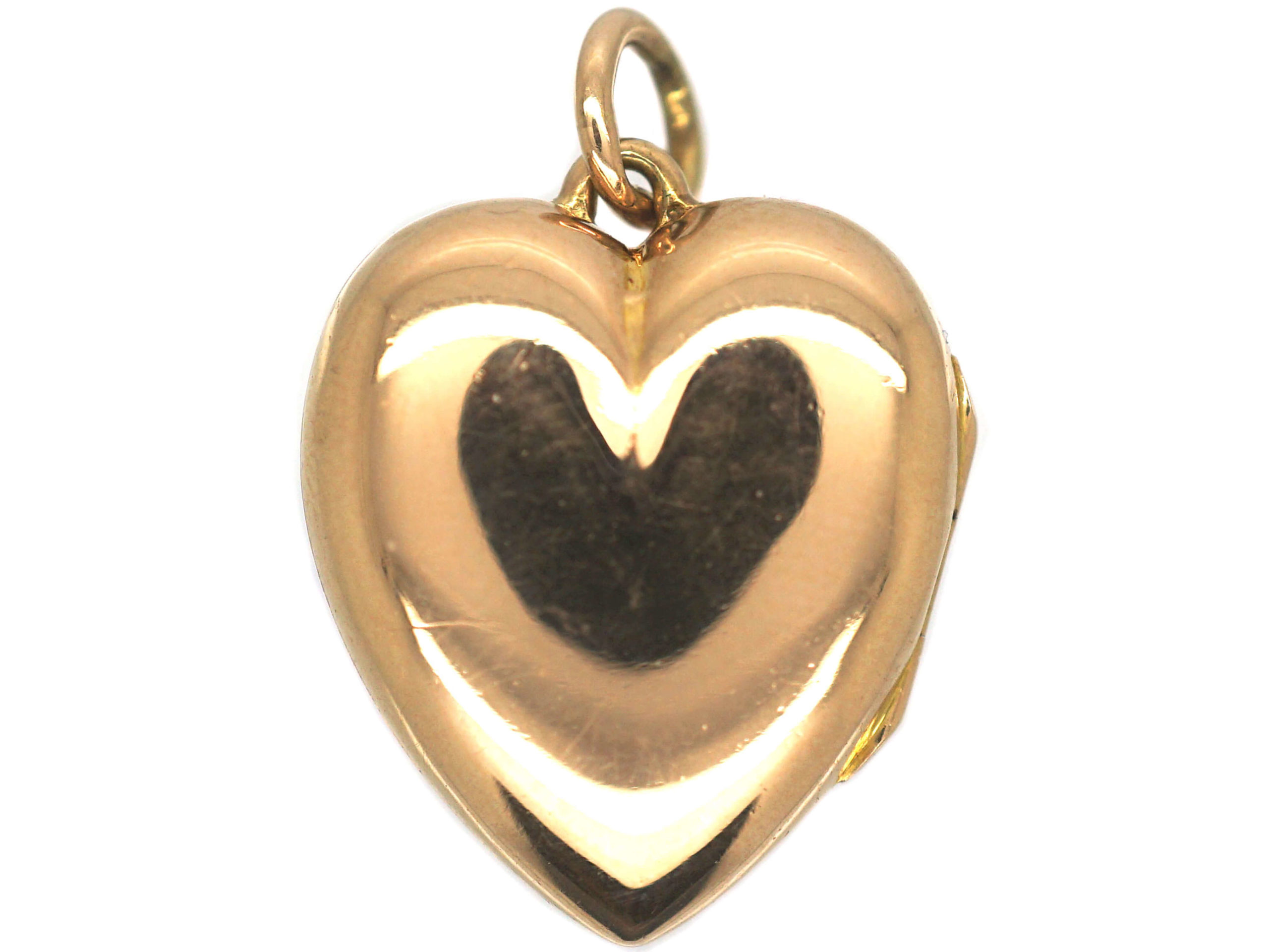 Edwardian 15ct Gold Heart Shaped Locket set with Rubies & Natural Split ...