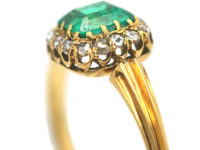 French 18ct Gold, Emerald & Rose Diamond Ring