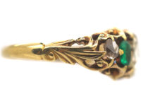 Regency 18ct Gold,  Briolette Cut Diamond & Emerald Ring
