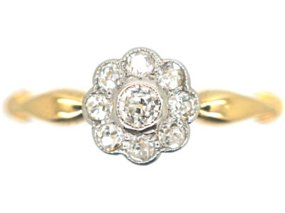 Edwardian 18ct Gold & Platinum, Diamond Daisy Cluster Ring