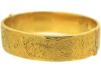 Retro 9ct Gold Bangle with Engraved Foliate Motifs