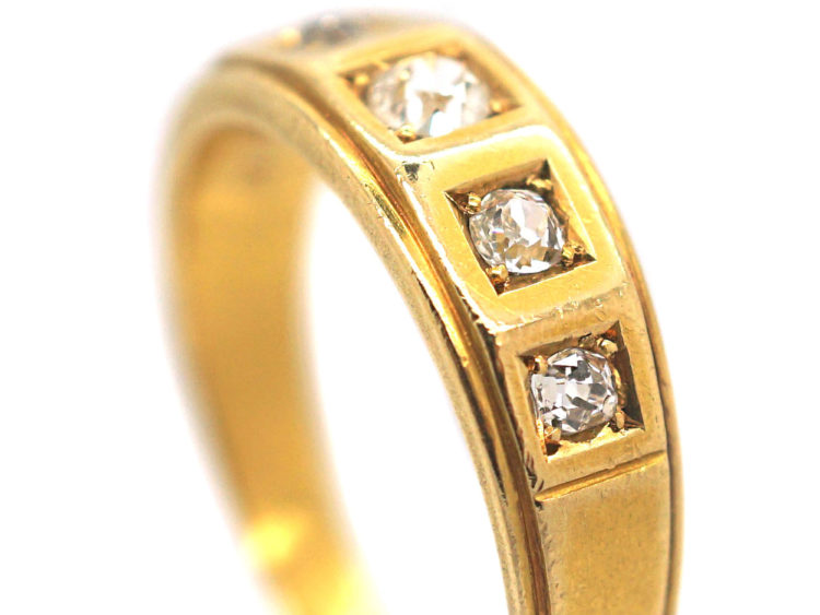 Victorian 18ct Gold Ring set with Five Diamonds in Square Settings