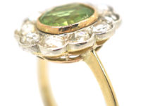 Edwardian 18ct Gold & Platinum, Peridot & Rose Diamond Cluster Ring