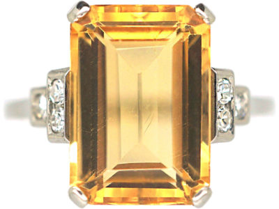 Art Deco 18ct White Gold, Imperial Topaz & Diamond Ring