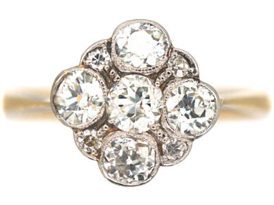 Edwardian 18ct Gold & Platinum Diamond Cluster Ring