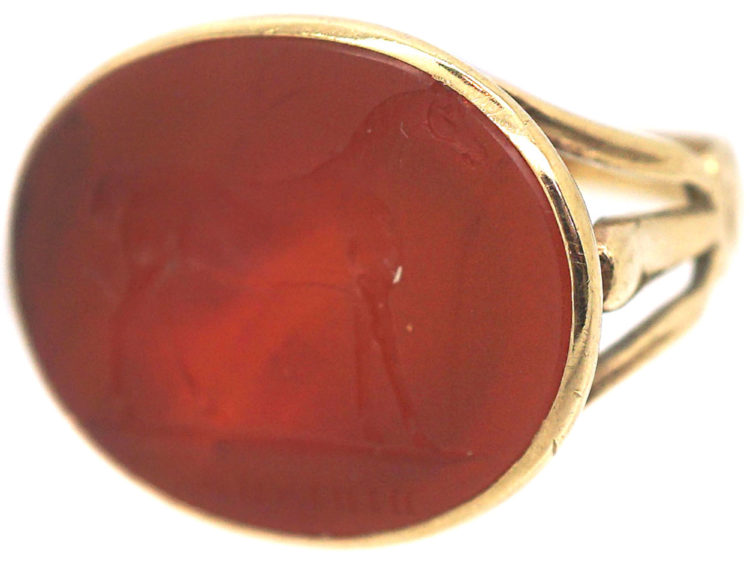Georgian 18ct Gold & Carnelian Ring with Intaglio of Racehorse