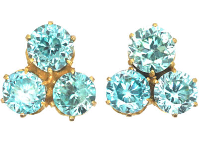 Art Deco 18ct Gold & Zircon Trefoil Design Earrings