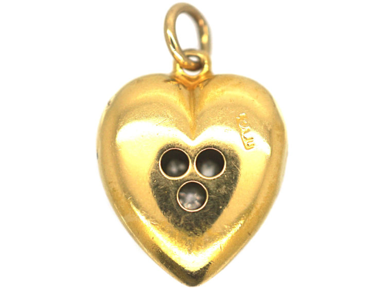 Edwardian 18ct Gold Heart Pendant set with Three Diamonds