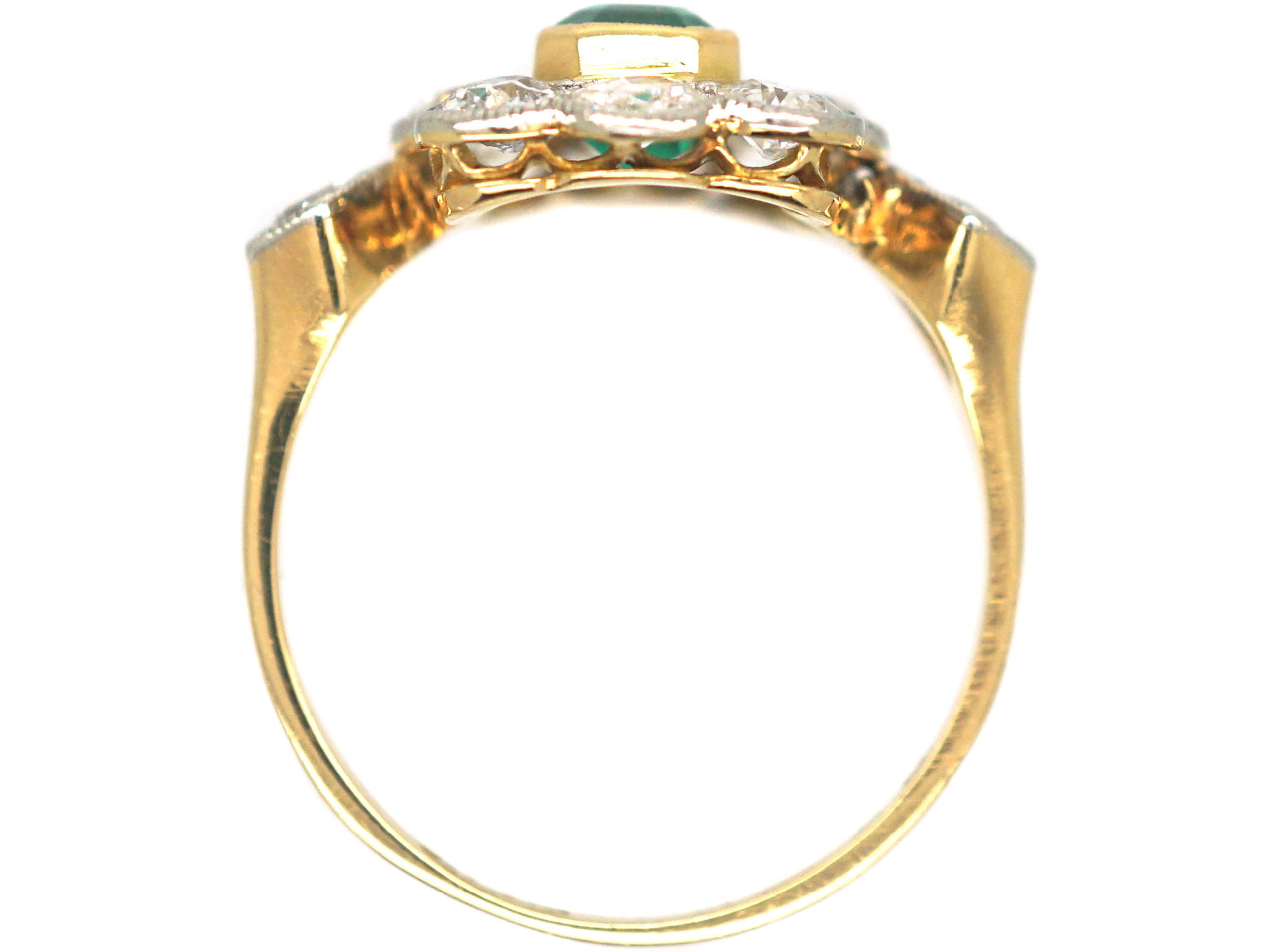 Edwardian 18ct Gold, Emerald & Diamond Cluster Ring with Diamond Set ...