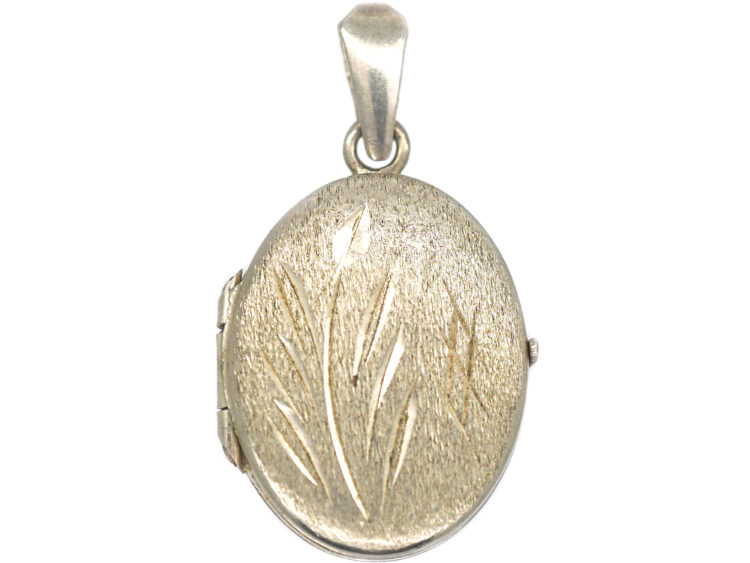 Silver Oval Locket with Leaf Design