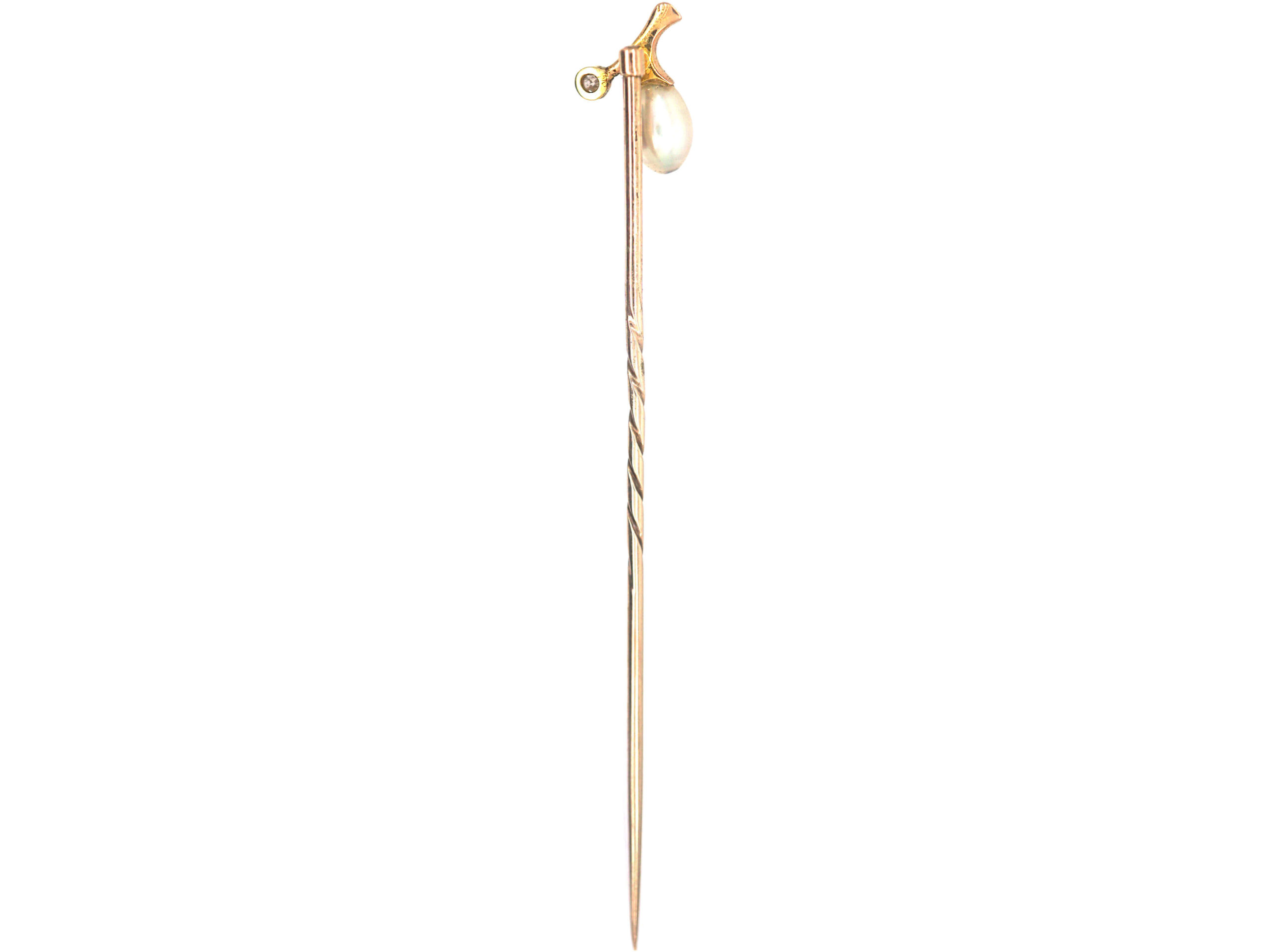 Edwardian Gold, Natural Pearl & Diamond Sprig Tie Pin (825P) | The ...