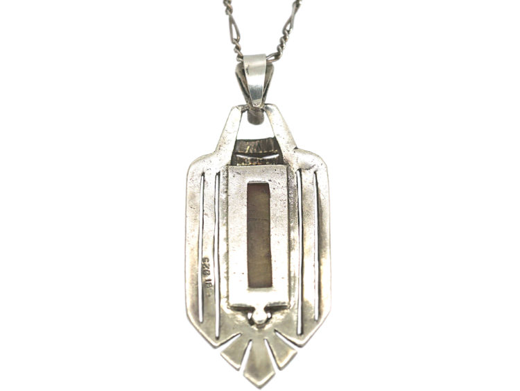 Art Deco Silver, Carnelian & Marcasite Pendant on Silver Chain