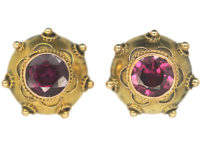 Victorian 15ct Gold Stud Earrings set with Garnets
