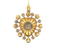 Edwardian 15ct Gold Turquoise, Diamond & Natural Split Pearl Heart Shaped Pendant