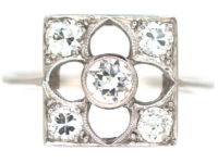 Art Deco 18ct White Gold Gothic Design Ring set with Diamonds