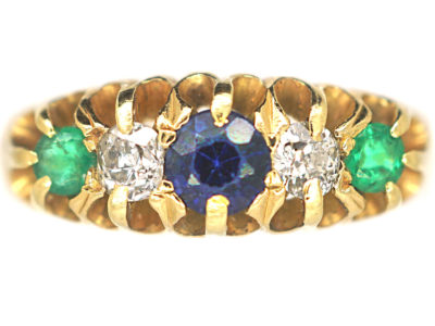 Edwardian 18ct Gold Sapphire, Emerald & Diamond Five Stone Ring Edwardian 18ct Gold Sapphire, Emerald & Diamond Five Stone Ring