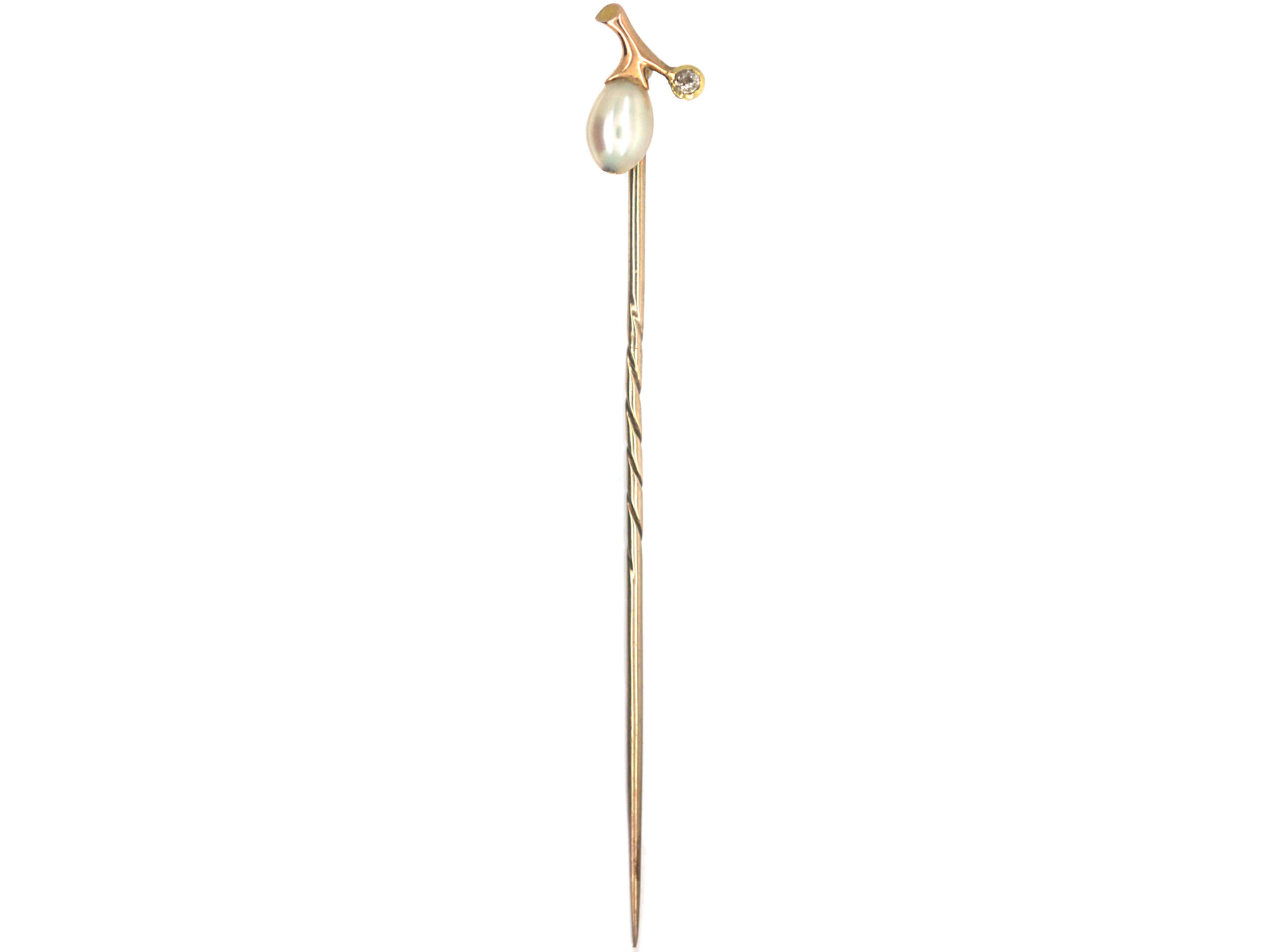 Edwardian Gold, Natural Pearl & Diamond Sprig Tie Pin (825P) | The ...