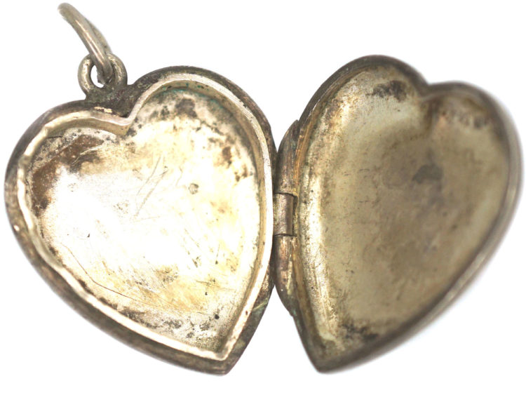 Silver Heart Locket With Engraved Flower & Leaves