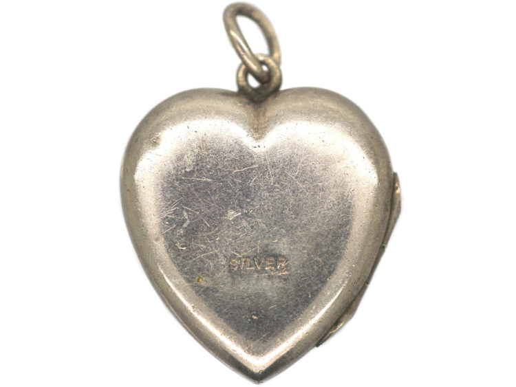 Silver Heart Locket With Engraved Flower & Leaves
