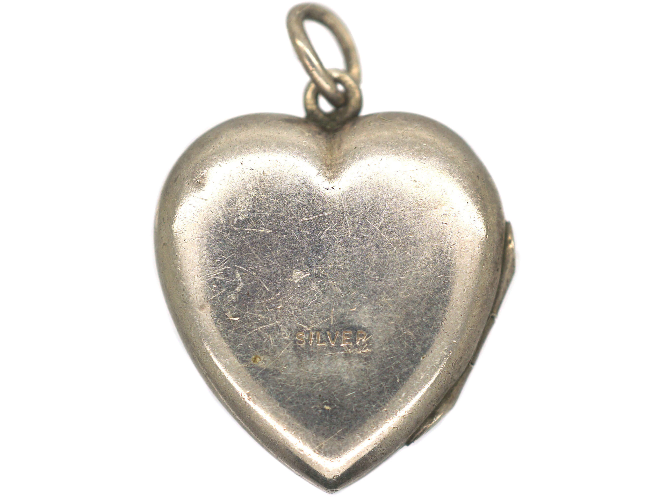 Silver Heart Locket With Engraved Flower & Leaves (832P) | The Antique ...