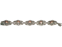 Art Deco Silver, Marcasite & Coral Bracelet