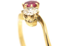 Edwardian 18ct Gold, Pink Sapphire & Diamond Crossover Ring