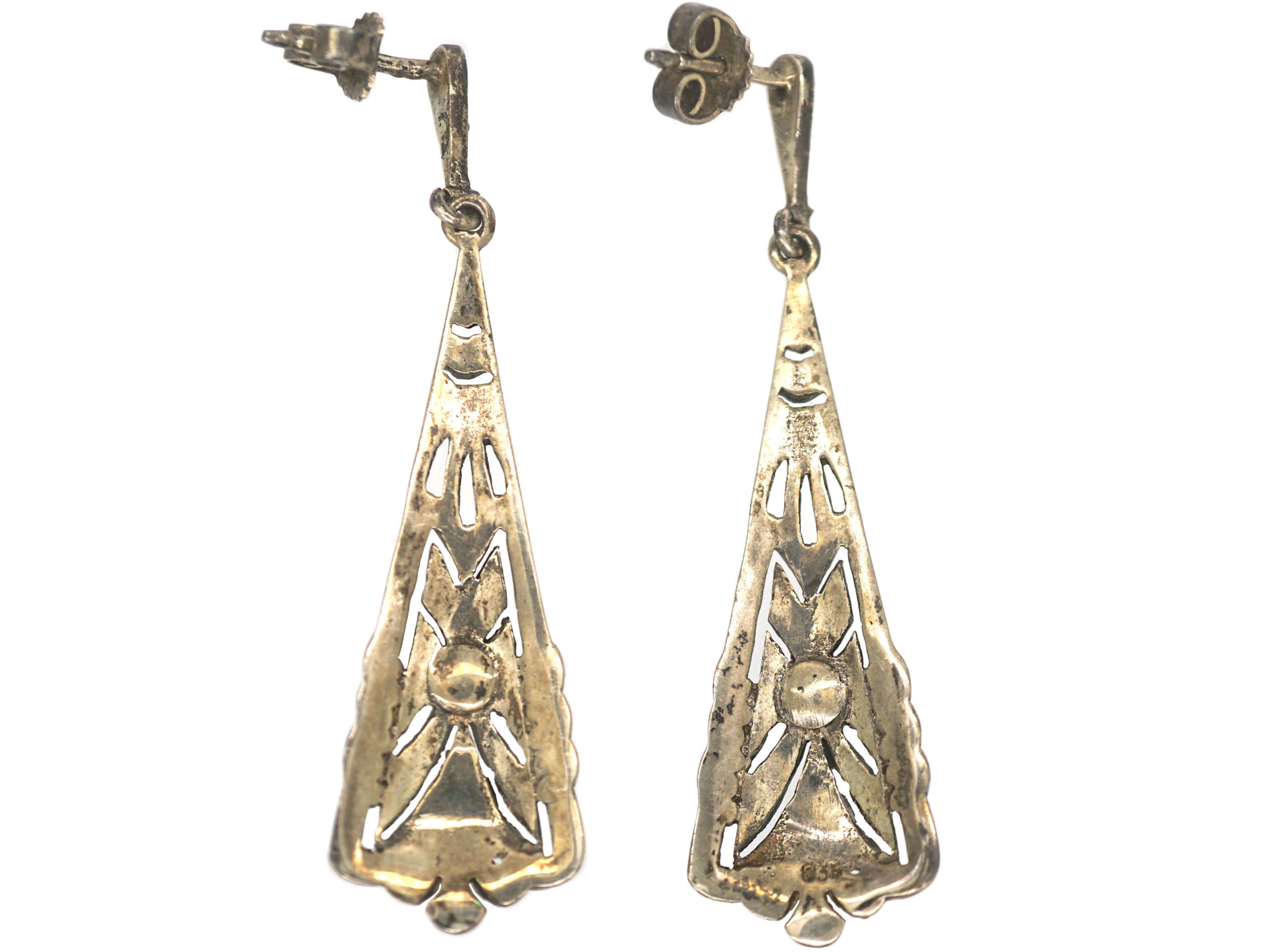 Art Deco Silver, Marcasite & Pearl Drop Earrings (763P) | The Antique ...