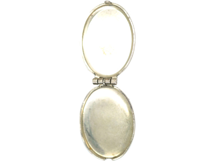 Small Silver Oval Locket with Sunburst Design