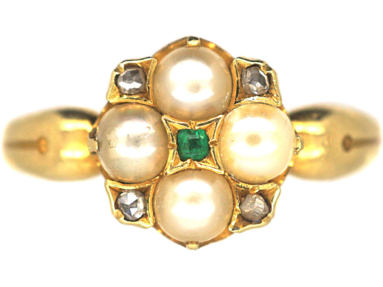 Regency 18ct Gold, Natural Split Pearl, Rose Diamond Ring