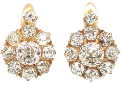 Edwardian 18ct Gold Diamond Cluster Earrings