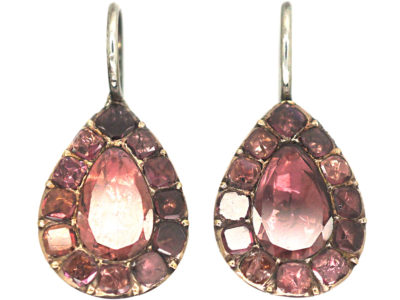 Georgian Silver & Almandine Garnet Pear Shaped Earrings