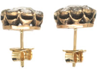 19th Century 14ct Gold Rose Diamond Cluster Earrings