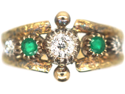 Victorian 18ct Gold Ring set with Emerald & Diamonds