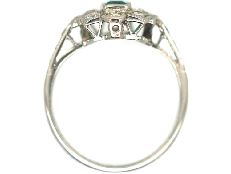 Art Deco Platinum, Emerald & Diamond Rectangular Cluster Ring