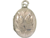 Oval Silver Locket with Tulip Motif