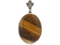 Silver Double Sided Queen's Silver Jubilee Pendant With Tiger's Eye & Agate