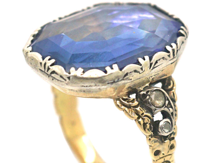 15ct Gold & Silver Georgian Ring set with a Large Sapphire