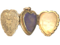 Victorian 9ct Gold Back & Front Three Part Heart shaped Locket